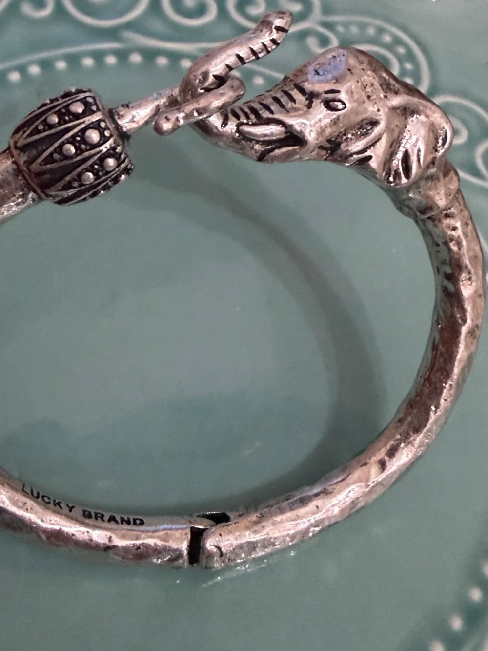 Lucky Brand Silver-Tone Elephant Hinged Bangle Bracelet